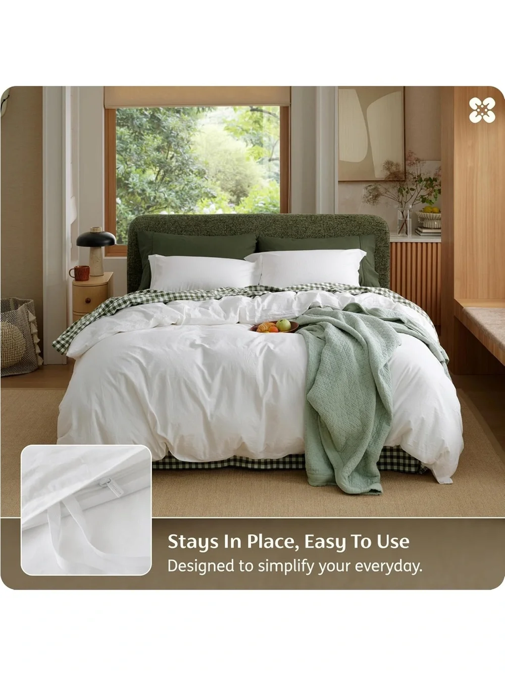 NEW Bedsure PureWoven 100% Washed Cotton Duvet Cover Set, Queen Size, 3-PC